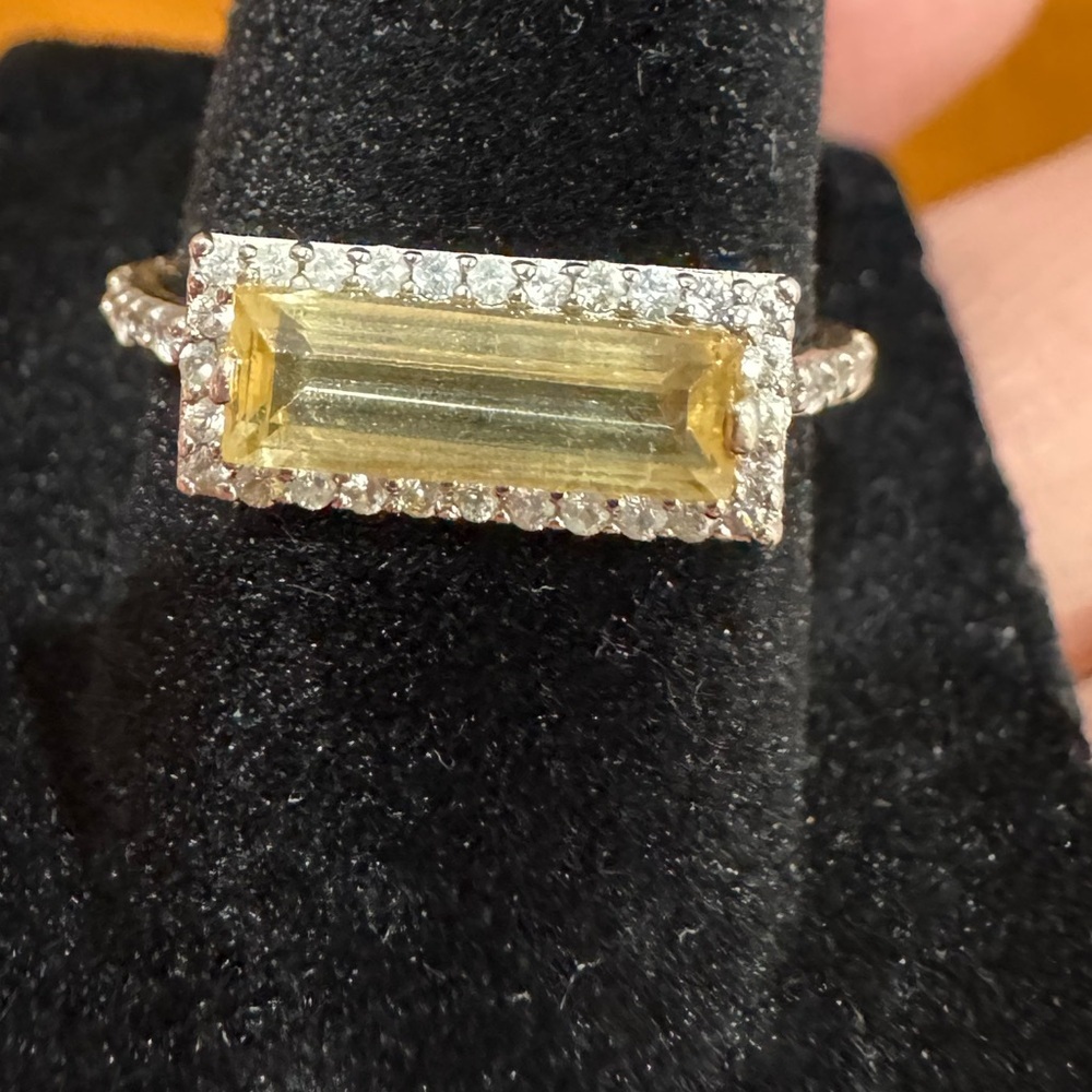 Sterling silver gold plated citrine and diamond ring size 8 - Picture 4 of 10